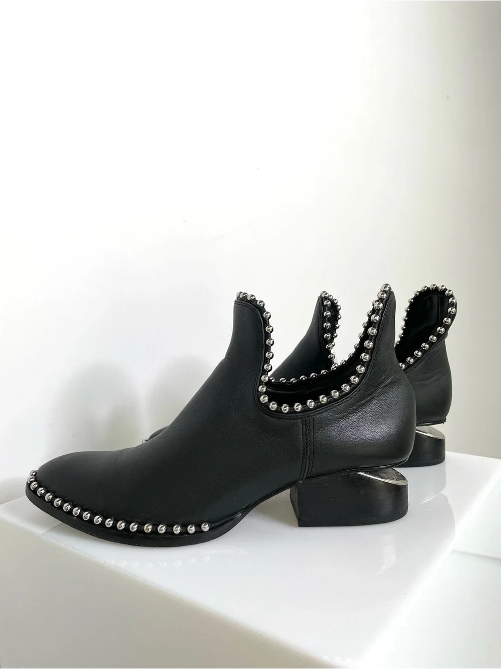 Shoes | Ankle Boots | Alexander Wang Silver Studded Trim Black Leather Notch 9.5